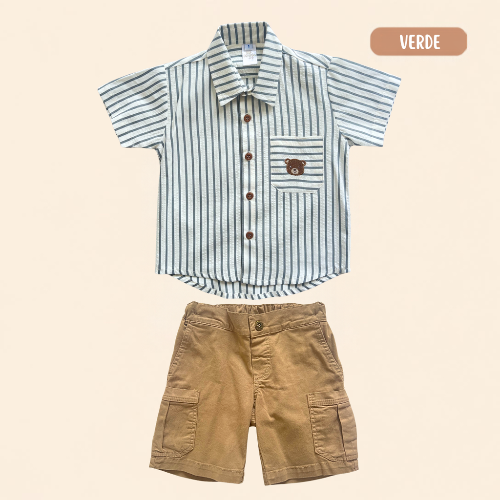 Camisa Osito Rayitas + Bermuda Cargo