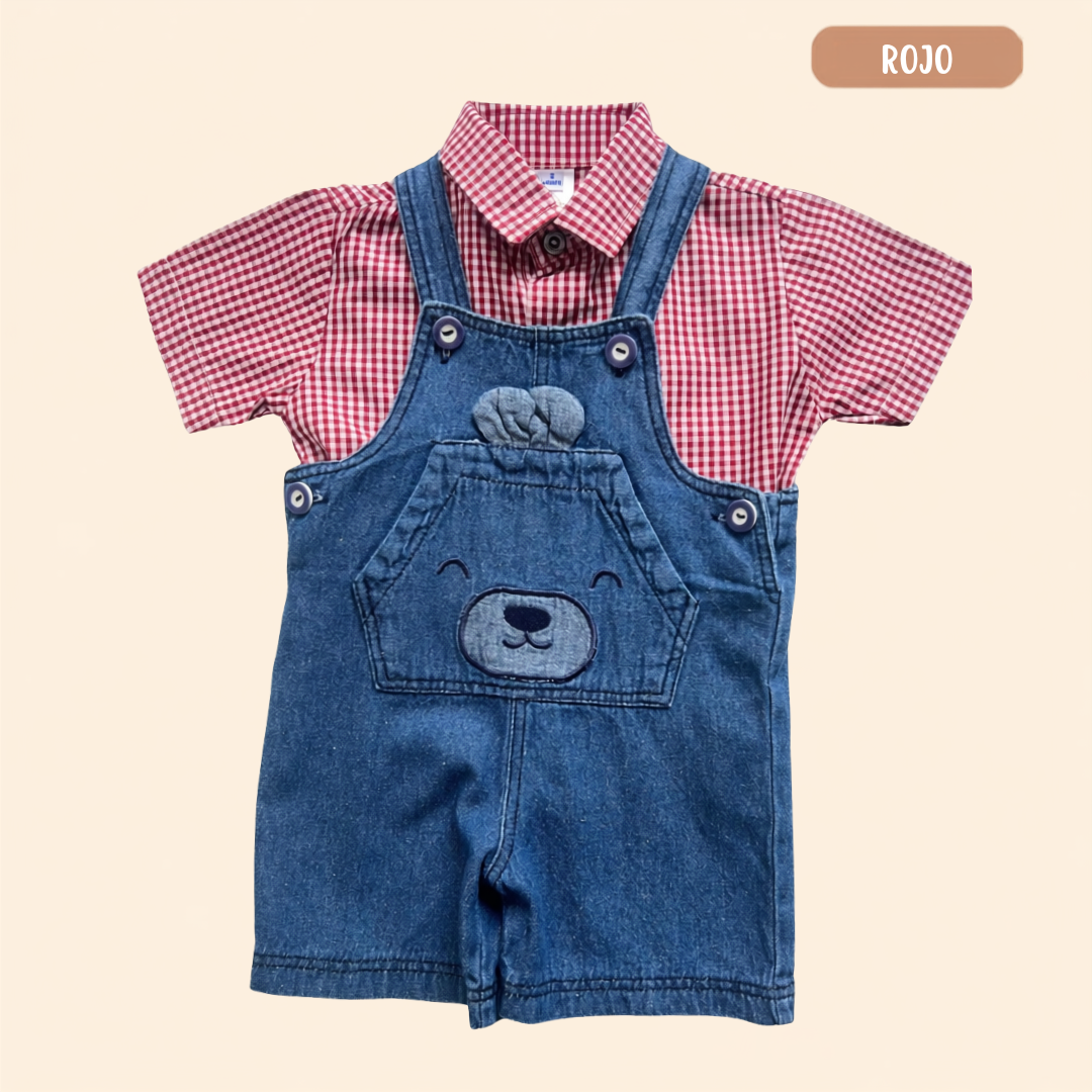 Overall Rabit Denim + Camisa Cuadros