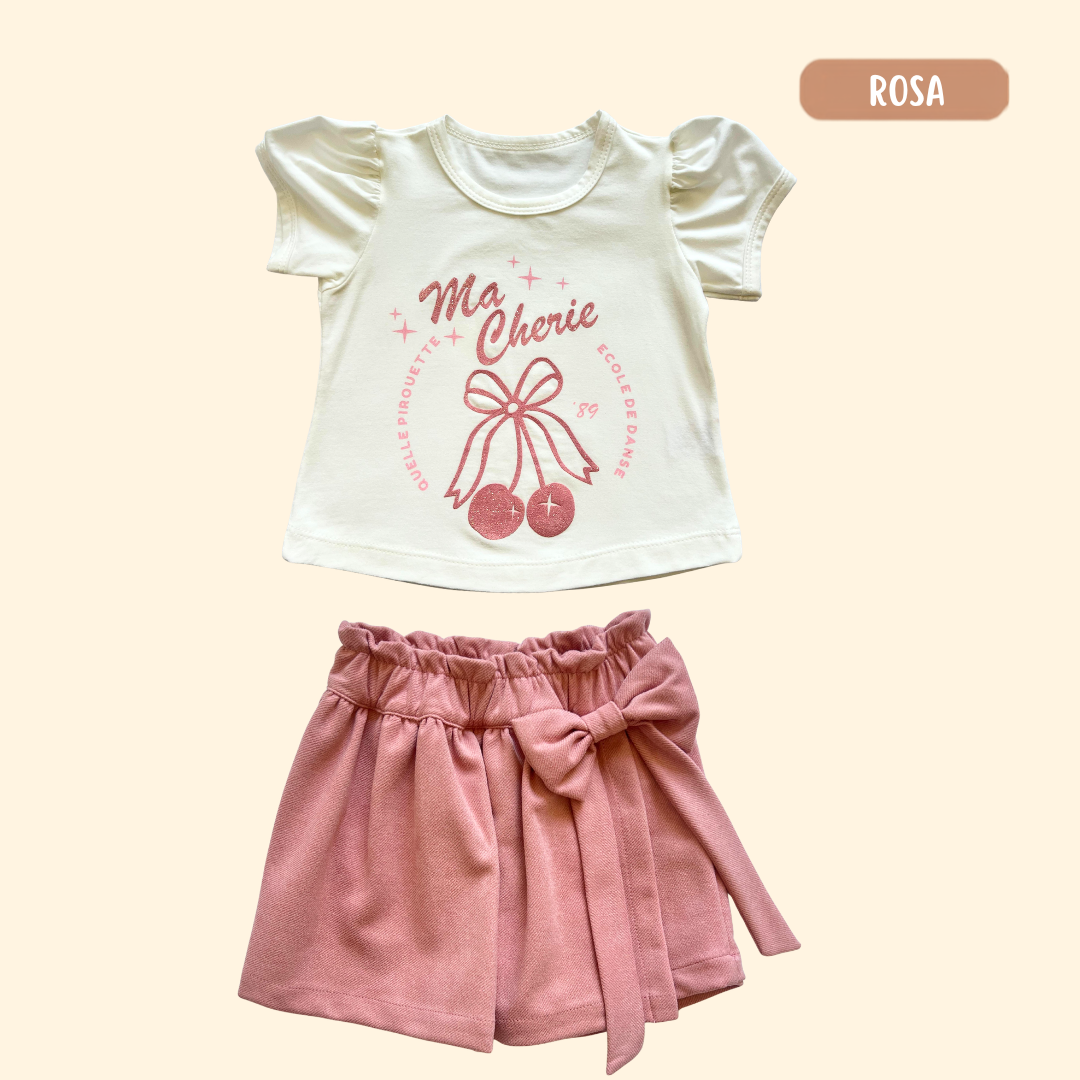 Blusita Glitter + Falda Short Moño